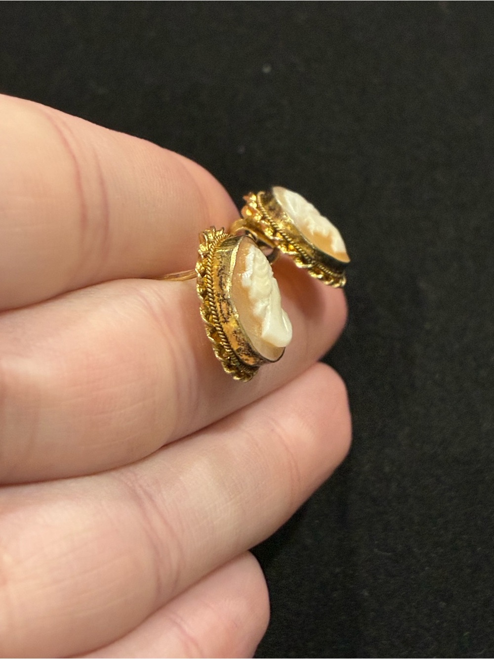 Vintage Gold over Sterling Shell Cameo Earrings - Picture 2 of 5